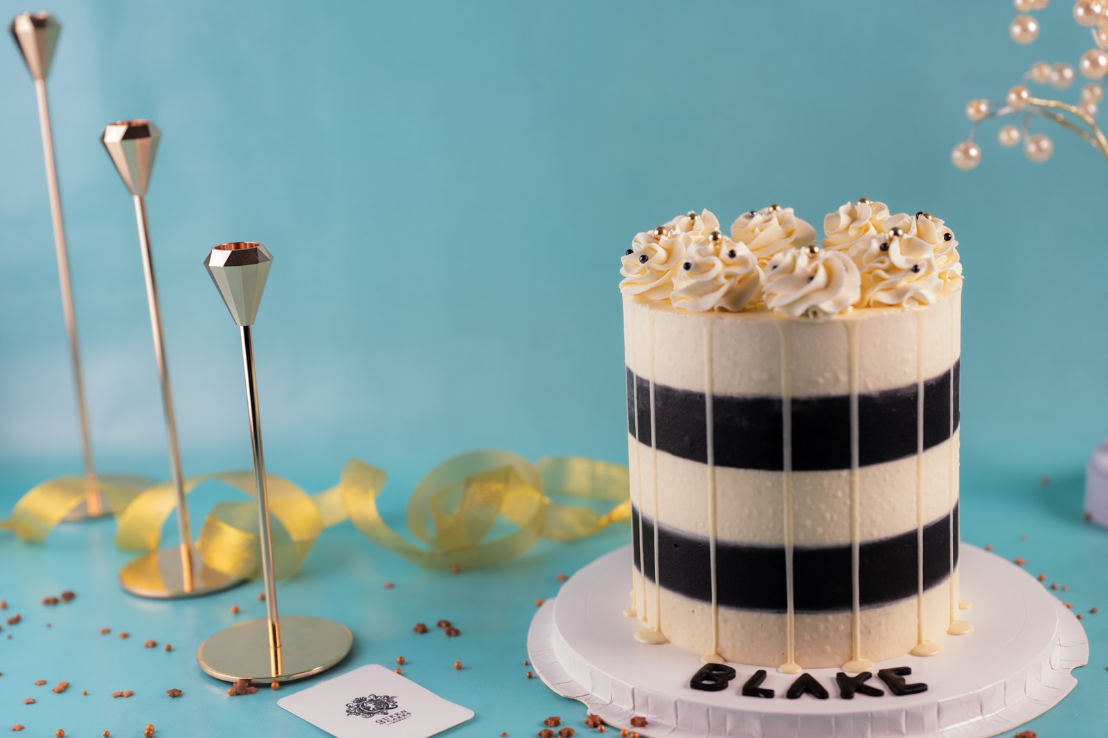 Personalised striped celebration cake